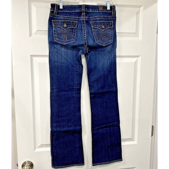 Kut from the Kloth denim blue jeans sz 6 flare leg button flap pockets low rise - Picture 4 of 9